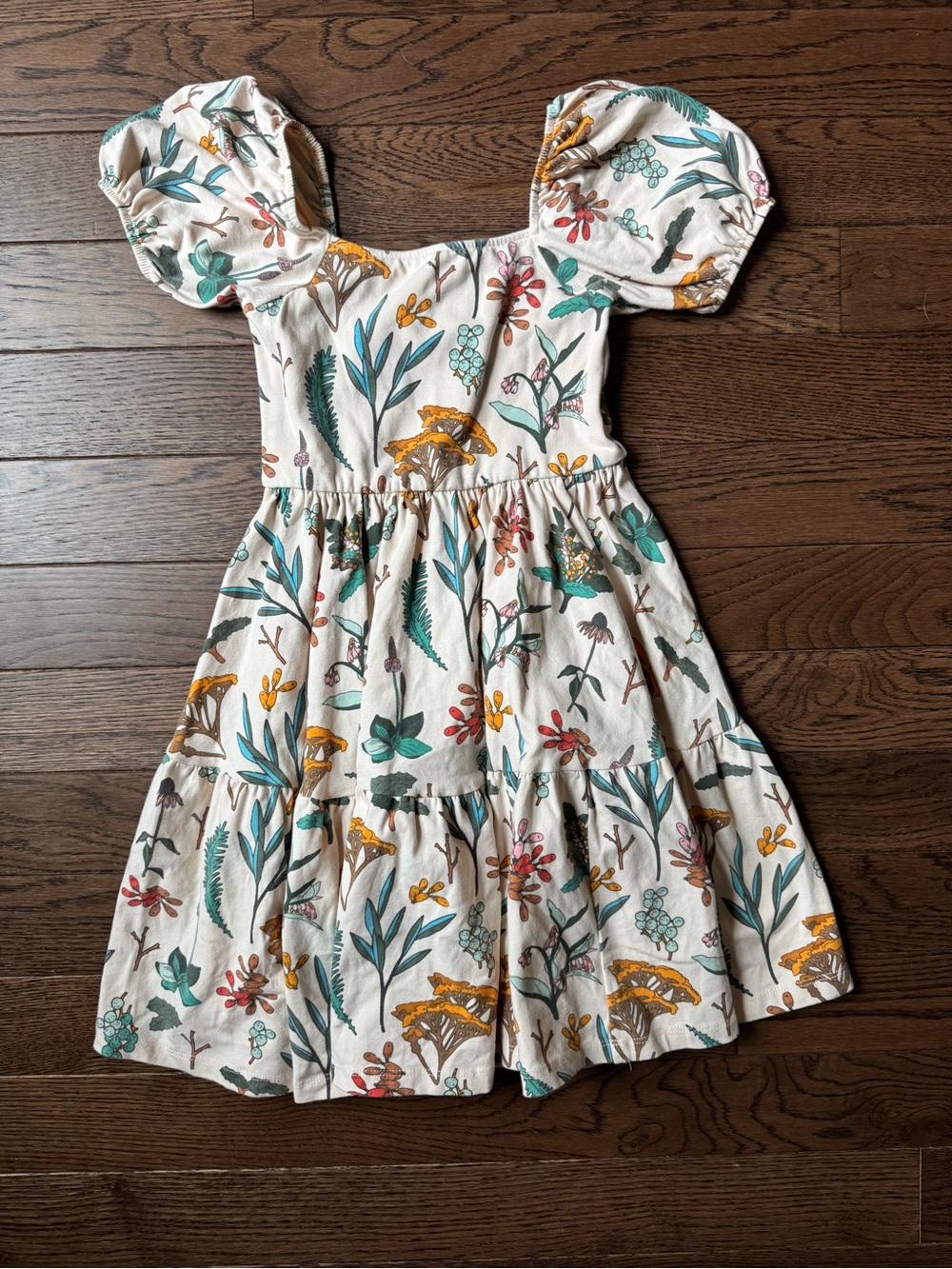 Alice + Ames Girls' Cream Puff-Sleeve Dress with Multicolor Floral Print